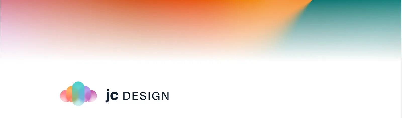 jc DESIGN — the Medium blog's masthead: a soft cloud-shaped logomark over a warm-to-teal gradient.